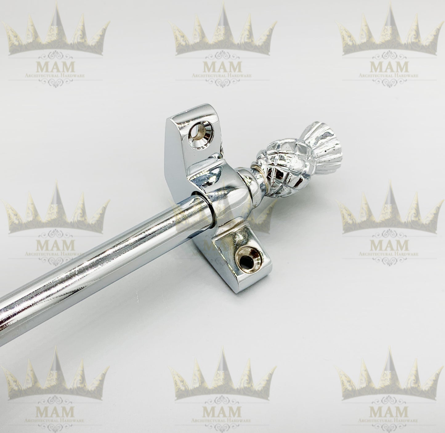 Polished Chrome Stair Rods - 3/8" x 28.5" - Simplicity - Thistle Finial