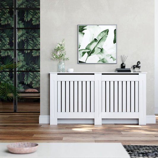 White 1520mm Vertical Grille Radiator Cover Traditional 3 Pattern Slatted Wood Decor