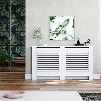 White 1520mm Horizontal Grille Radiator Cover Traditional 3 Pattern Slatted Wood Decor