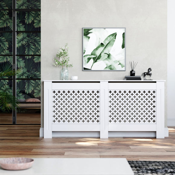 White 1720mm Cross Grille Radiator Cover Traditional 3 Pattern Slatted Wood Decor