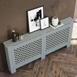 Grey 1720mm Cross Grille Radiator Cover Traditional 3 Pattern Slatted Wood Decor