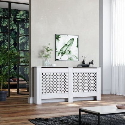 White 1720mm Cross Grille Radiator Cover Traditional 3 Pattern Slatted Wood Decor