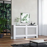 White 1720mm Cross Grille Radiator Cover Traditional 3 Pattern Slatted Wood Decor