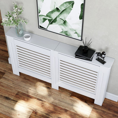 White 1520mm Horizontal Grille Radiator Cover Traditional 3 Pattern Slatted Wood Decor