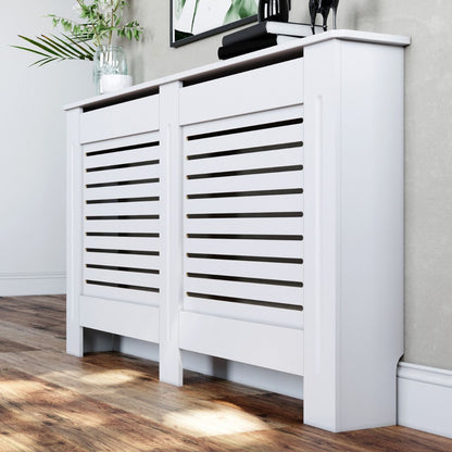 White 1520mm Horizontal Grille Radiator Cover Traditional 3 Pattern Slatted Wood Decor