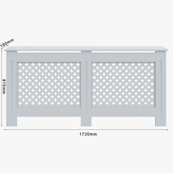 White 1720mm Cross Grille Radiator Cover Traditional 3 Pattern Slatted Wood Decor