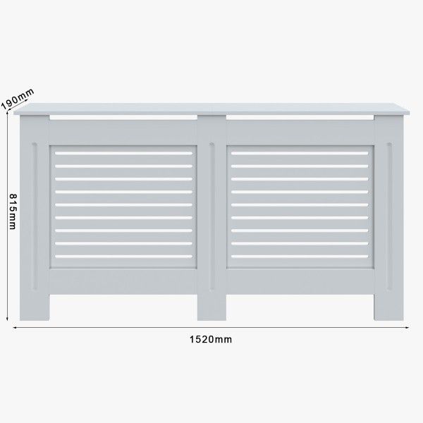 White 1520mm Horizontal Grille Radiator Cover Traditional 3 Pattern Slatted Wood Decor