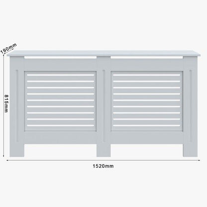 White 1520mm Horizontal Grille Radiator Cover Traditional 3 Pattern Slatted Wood Decor