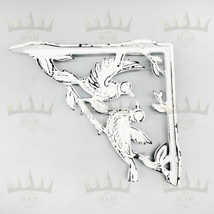 White Antique 8"x7" double bird white antique heavy cast iron Victorian shelf wall brackets